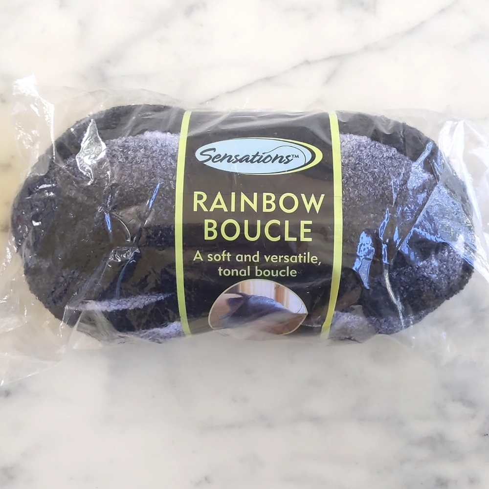 NWT. JoAnn Sensations Rainbow Boucle Acrylic Black-Grey Yarn (11 oz) & Pattern.